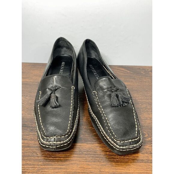 Aerosoles Front Gate Women Kitten Heel Loafers Moccasin Black Leather Shoes 8.5M - Picture 1 of 12